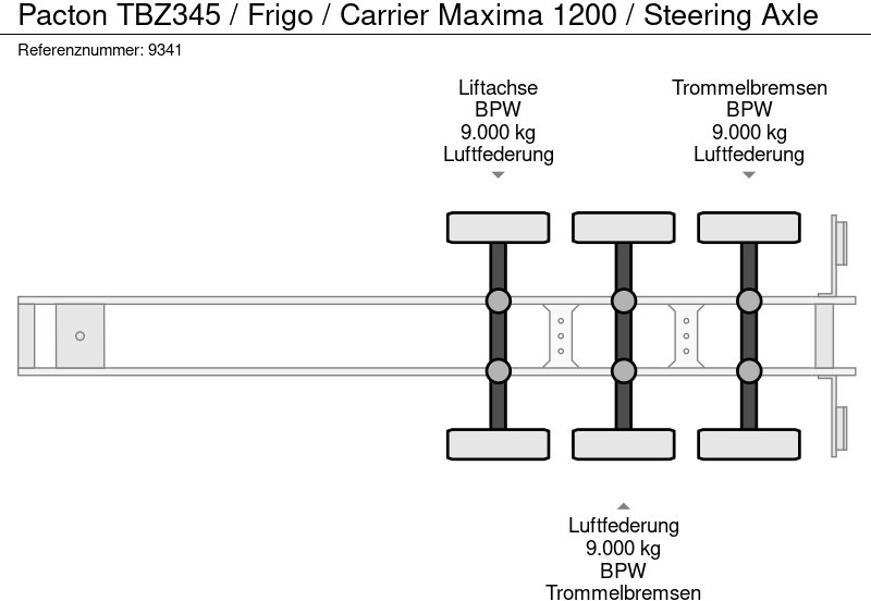Kühlkoffer Auflieger Pacton TBZ345 / Frigo / Carrier Maxima 1200 / Steering Axle: das Bild 9