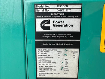 Cummins 6CTA8.3-G2 Stamford 163 kVA generatorset ex Emergency Stroomgroep Aggregaat - Stromgenerator: das Bild 2