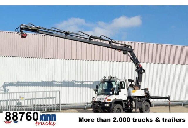 Unimog U400 4x4, Frontzapfwelle, Heckkran Hiab XS - Pritsche LKW, Autokran: das Bild 1 Unimog U400 4x4, Frontzapfwelle, Heckkran Hiab XS - Pritsche LKW, Autokran: das Bild 1