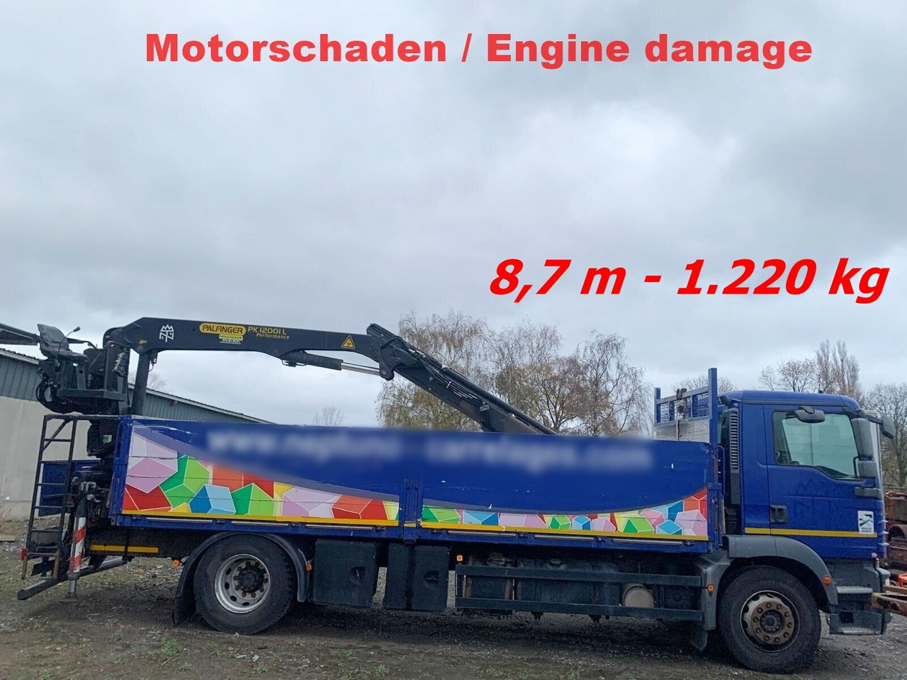MAN TGM 18.290 4x2 BL mit MOTORSCHADEN! TGM 18.290 4x2 BL, Heckkran Palfinger PK12001L, MOTORSCHADEN! - Autokran, Pritsche LKW: das Bild 1 MAN TGM 18.290 4x2 BL mit MOTORSCHADEN! TGM 18.290 4x2 BL, Heckkran Palfinger PK12001L, MOTORSCHADEN! - Autokran, Pritsche LKW: das Bild 1