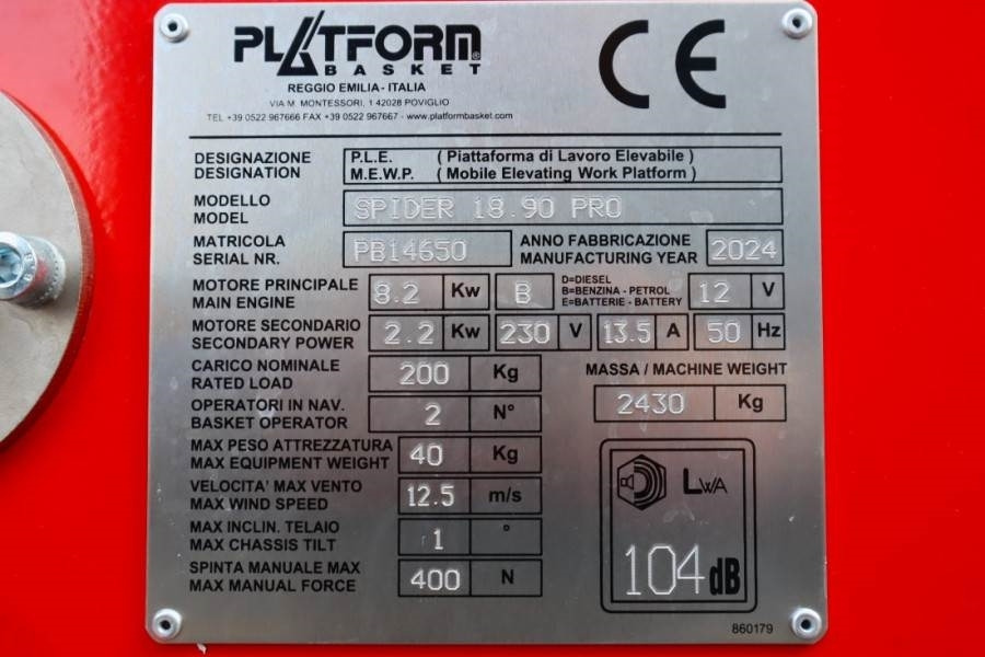 Gelenkarmbühne, Raupenarbeitsbühne PLATFORM BAS Spider 18.90 PRO CE Declaration, Vali: das Bild 6