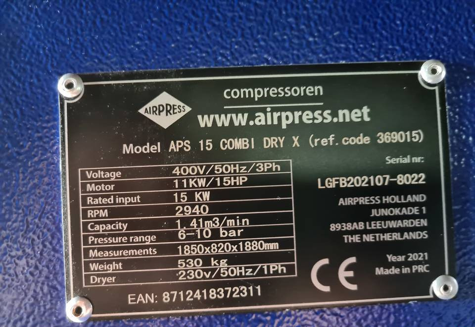 Kompresor śrubowy AIRPRESS APS 15 COMBI DRY X, 11 kw, 2021r - Luftkompressor: das Bild 5 Kompresor śrubowy AIRPRESS APS 15 COMBI DRY X, 11 kw, 2021r - Luftkompressor: das Bild 5