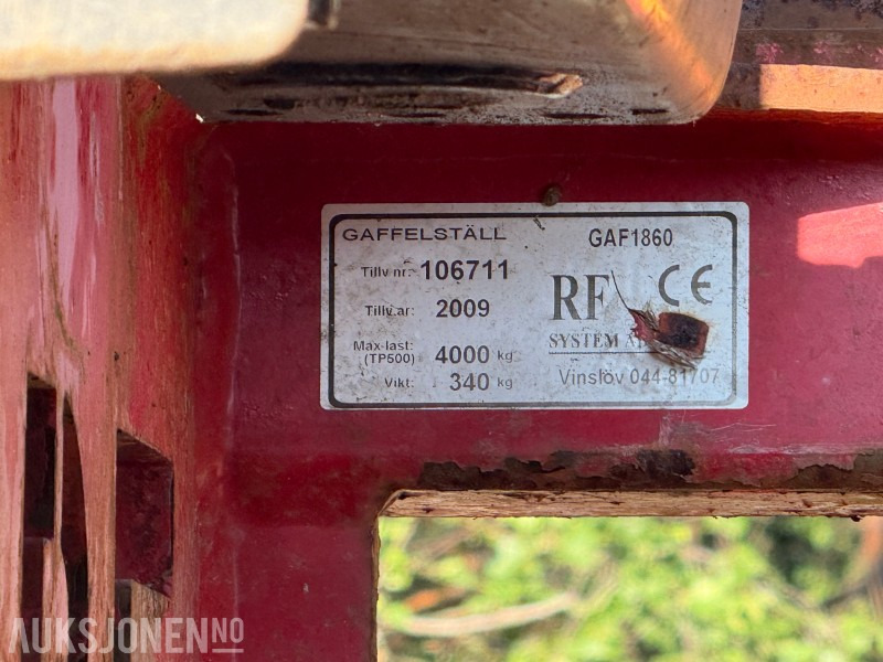2009 Andre RF GAF1860 pallegaffel – 4 000 kg kapasitet, tilpasset for gravemaskin - S60 - Anbauteil für Baumaschine: das Bild 4 2009 Andre RF GAF1860 pallegaffel – 4 000 kg kapasitet, tilpasset for gravemaskin - S60 - Anbauteil für Baumaschine: das Bild 4