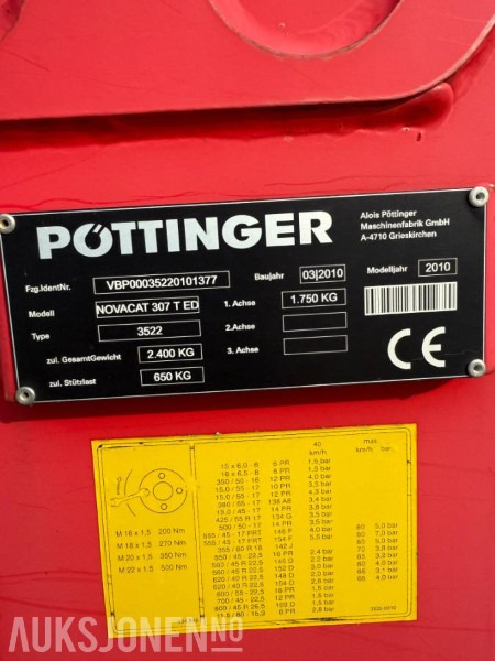 2010 Pøttinger Novacat 307 T ED Slepeslåmaskin - Landmaschine: das Bild 4 2010 Pøttinger Novacat 307 T ED Slepeslåmaskin - Landmaschine: das Bild 4