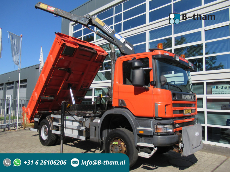 Scania P 114 CB 4x4 HZ 340 3-W. Tipper - 3-S. Kipper + HMF 1063 Crane Kran - Kipper, Autokran: das Bild 1 Scania P 114 CB 4x4 HZ 340 3-W. Tipper - 3-S. Kipper + HMF 1063 Crane Kran - Kipper, Autokran: das Bild 1