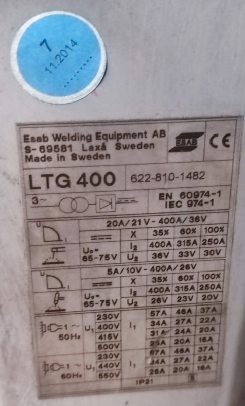 ESAB AB LTG 400 - Schweissgeräte: das Bild 3 ESAB AB LTG 400 - Schweissgeräte: das Bild 3