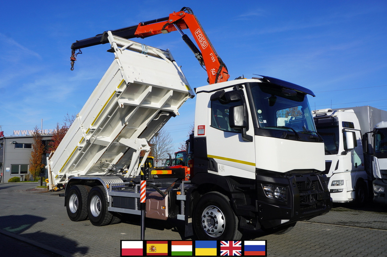 RENAULT C380 E6 6×4 / HDS Fassi F135 2700 MTH / Range 8 m / 5.6 t lifting capacity / 3-side tipper / Bortmatic - Kipper, Autokran: das Bild 1 RENAULT C380 E6 6×4 / HDS Fassi F135 2700 MTH / Range 8 m / 5.6 t lifting capacity / 3-side tipper / Bortmatic - Kipper, Autokran: das Bild 1