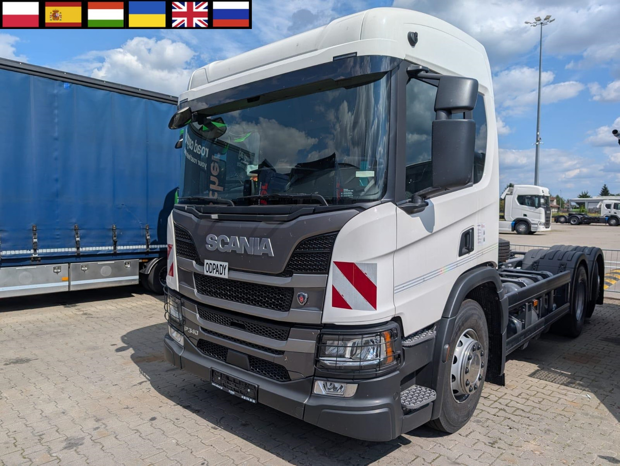 SCANIA P 340 B6x2*4NA / chassis frame / steering axle / CNG / large cab / 8 units - Fahrgestell LKW: das Bild 1 SCANIA P 340 B6x2*4NA / chassis frame / steering axle / CNG / large cab / 8 units - Fahrgestell LKW: das Bild 1