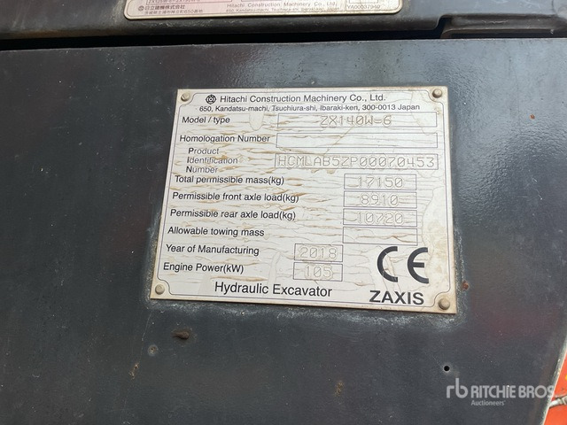 2018 Hitachi ZX140W-6 4x4 Highway Wheeled Excavator - Mobilbagger: das Bild 1 2018 Hitachi ZX140W-6 4x4 Highway Wheeled Excavator - Mobilbagger: das Bild 1