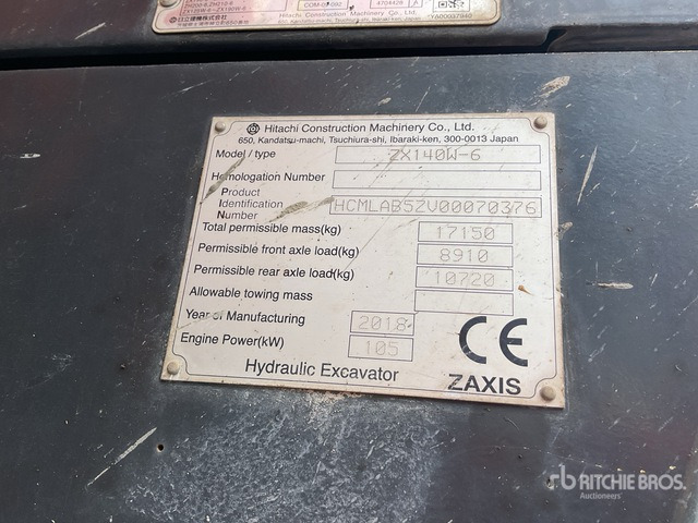 2018 Hitachi ZX140W-6W Highway Wheeled Excavator - Mobilbagger: das Bild 1 2018 Hitachi ZX140W-6W Highway Wheeled Excavator - Mobilbagger: das Bild 1