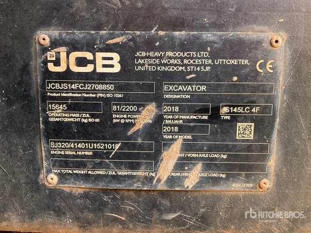 2018 JCB JS145LC Tracked Excavator - Kettenbagger: das Bild 1 2018 JCB JS145LC Tracked Excavator - Kettenbagger: das Bild 1