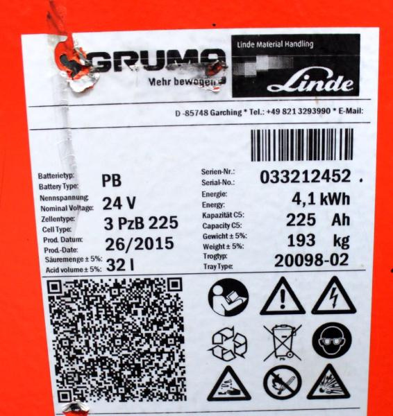GRUMA 24 Volt 3 PzB 225 Ah - Batterie für Flurförderzeug: das Bild 5 GRUMA 24 Volt 3 PzB 225 Ah - Batterie für Flurförderzeug: das Bild 5