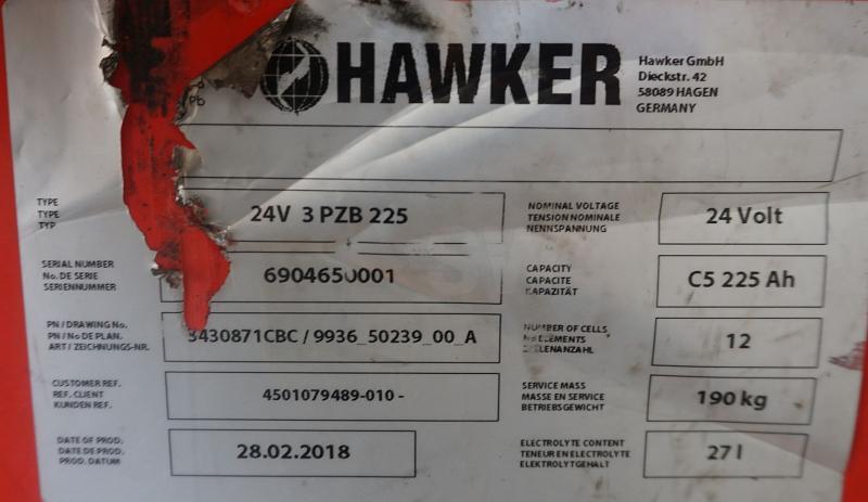 HAWKER 24 Volt 3 PzB 225 Ah - Batterie für Flurförderzeug: das Bild 5 HAWKER 24 Volt 3 PzB 225 Ah - Batterie für Flurförderzeug: das Bild 5