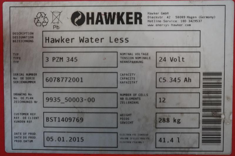 HAWKER 24 Volt 3 PzS 345 Ah - Batterie für Flurförderzeug: das Bild 5 HAWKER 24 Volt 3 PzS 345 Ah - Batterie für Flurförderzeug: das Bild 5
