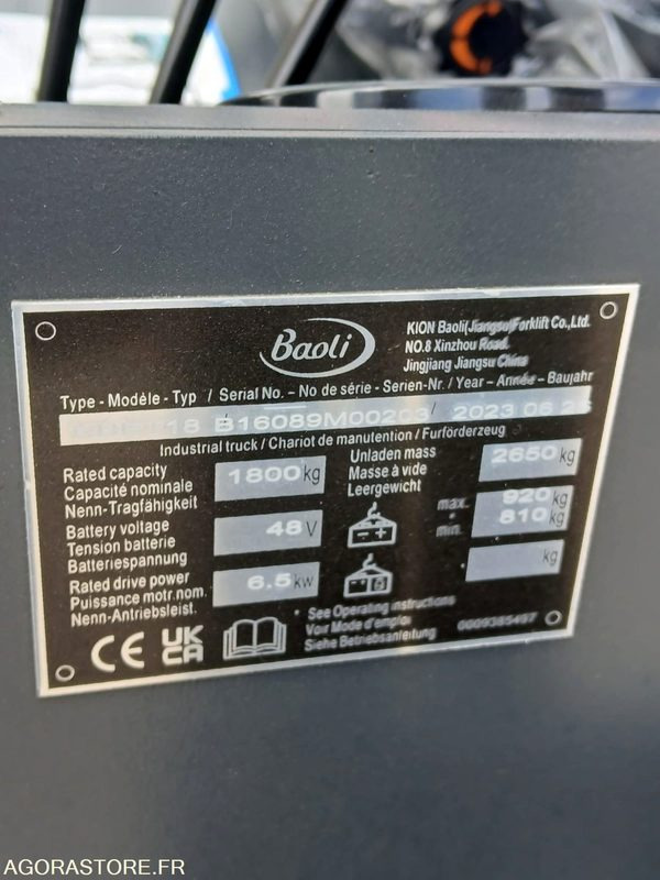 Chariot élévateur Baoli KBET18 Electrique 4350 NEUF - Elektrostapler: das Bild 5 Chariot élévateur Baoli KBET18 Electrique 4350 NEUF - Elektrostapler: das Bild 5
