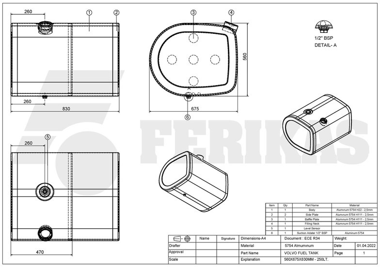 Kraftstofftank für LKW, Zustand - NEU Volvo New aluminum fuel Tank 250L: das Bild 7