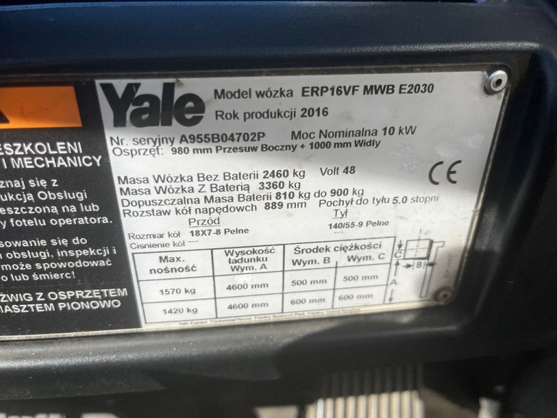 Elektrostapler Yale ERP16VF heftruck ERP16VF triplo460 freelift SIDESHIFT 2016: das Bild 18
