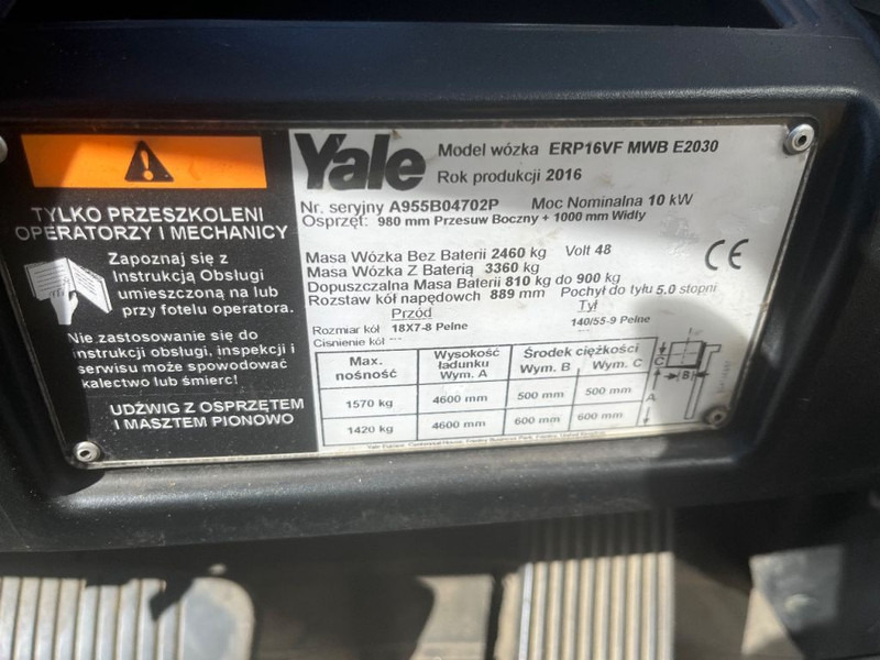 Elektrostapler Yale ERP16VF heftruck ERP16VF triplo460 freelift SIDESHIFT 2016: das Bild 11