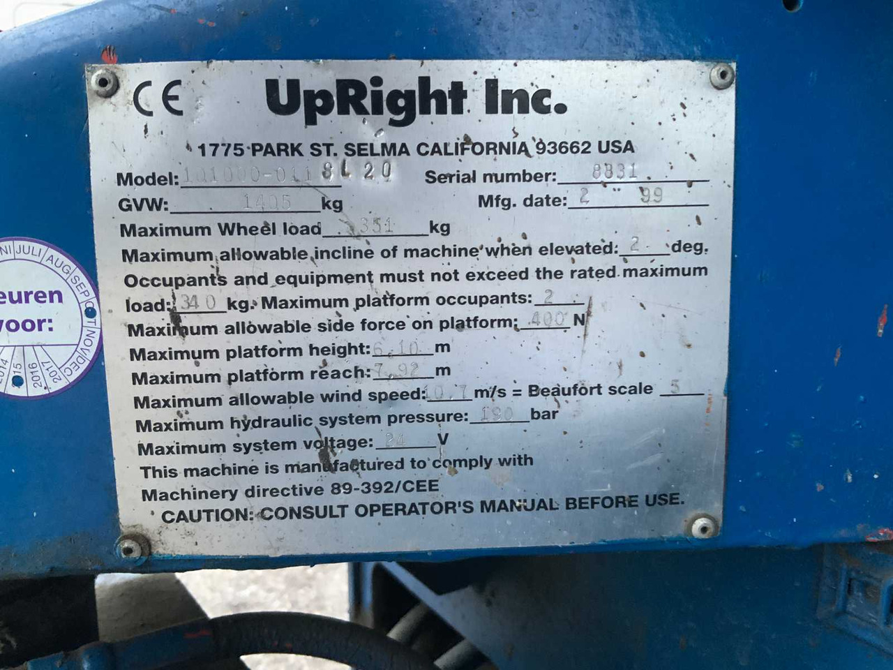 Arbeitsbühne 1999 UPRIGHT SL20 AERIAL PLATFORM: das Bild 18 Arbeitsbühne 1999 UPRIGHT SL20 AERIAL PLATFORM: das Bild 18