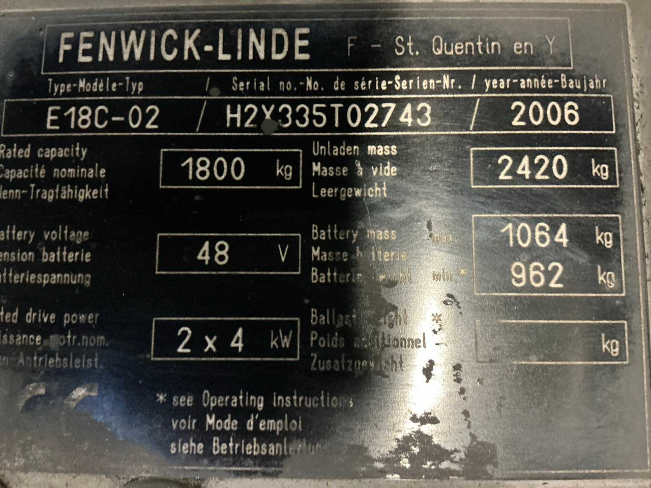 2006 LINDE-FENWICK E18C-02 FORKLIFT - Gabelstapler: das Bild 2 2006 LINDE-FENWICK E18C-02 FORKLIFT - Gabelstapler: das Bild 2