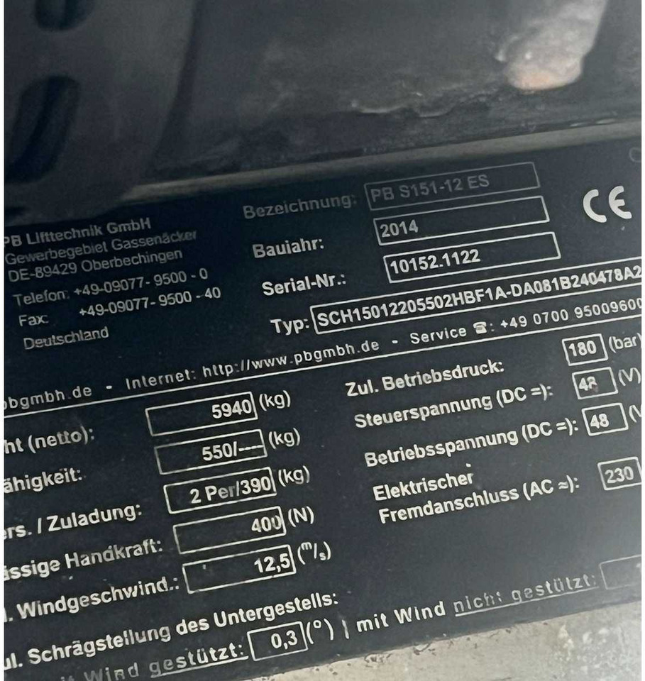 PB - 2014 - S151-12ES - AERIAL PLATFORM - SCISSOR LIFT WORKING HEIGHT 15,7M - Arbeitsbühne: das Bild 5 PB - 2014 - S151-12ES - AERIAL PLATFORM - SCISSOR LIFT WORKING HEIGHT 15,7M - Arbeitsbühne: das Bild 5