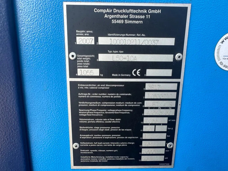 Compair L50 - 10A 45 kW 7.55 m3 / min 10 Bar Elektrische Schroefcompressor - Luftkompressor: das Bild 2 Compair L50 - 10A 45 kW 7.55 m3 / min 10 Bar Elektrische Schroefcompressor - Luftkompressor: das Bild 2
