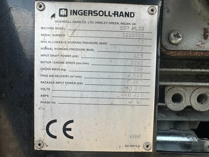 Ingersoll Rand SSR ML22 Elektrische Schroefcompressor 25 kW 3480 L / min 7.5 Bar - Luftkompressor: das Bild 4 Ingersoll Rand SSR ML22 Elektrische Schroefcompressor 25 kW 3480 L / min 7.5 Bar - Luftkompressor: das Bild 4