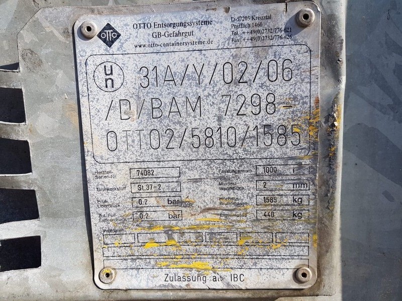 OTTO 1000 liter dieseltank IBC Gegalvaniseerd as New ! - Lagertank: das Bild 4 OTTO 1000 liter dieseltank IBC Gegalvaniseerd as New ! - Lagertank: das Bild 4