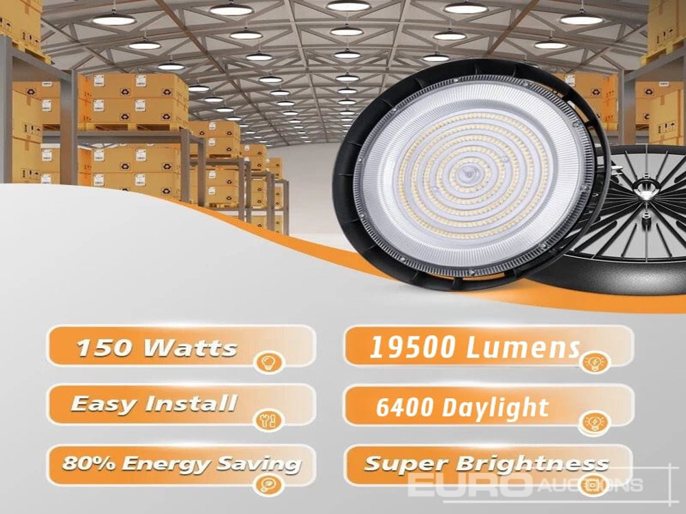 Unused 5 x 150W LED UFO Highbay SLIM delivers 19,500 lumens of bright cool white light (6400K) – For powerful and reliable performance – Waterproof with an IP65 rating, suitable for both indoor and ou - Baugeräte: das Bild 1 Unused 5 x 150W LED UFO Highbay SLIM delivers 19,500 lumens of bright cool white light (6400K) – For powerful and reliable performance – Waterproof with an IP65 rating, suitable for both indoor and ou - Baugeräte: das Bild 1