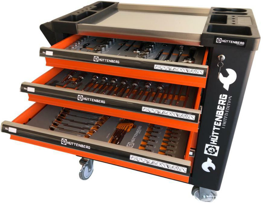 Unused Hüttenberg Tool Trolley, 6 Drawers with Tools - Werkstattgerät: das Bild 1 Unused Hüttenberg Tool Trolley, 6 Drawers with Tools - Werkstattgerät: das Bild 1