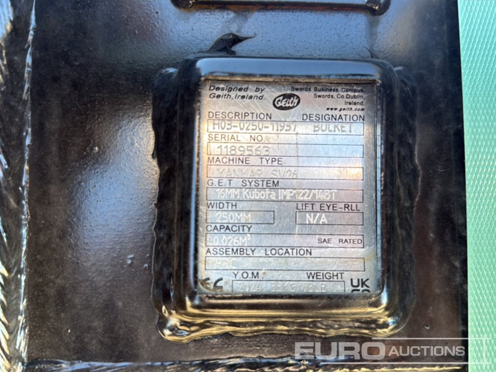 Geith Digging Bucket H03-0250-11937 to suit Yanmar SV26 (S/Ns 1189563, 1197867) (2 of) - Schaufel: das Bild 5 Geith Digging Bucket H03-0250-11937 to suit Yanmar SV26 (S/Ns 1189563, 1197867) (2 of) - Schaufel: das Bild 5